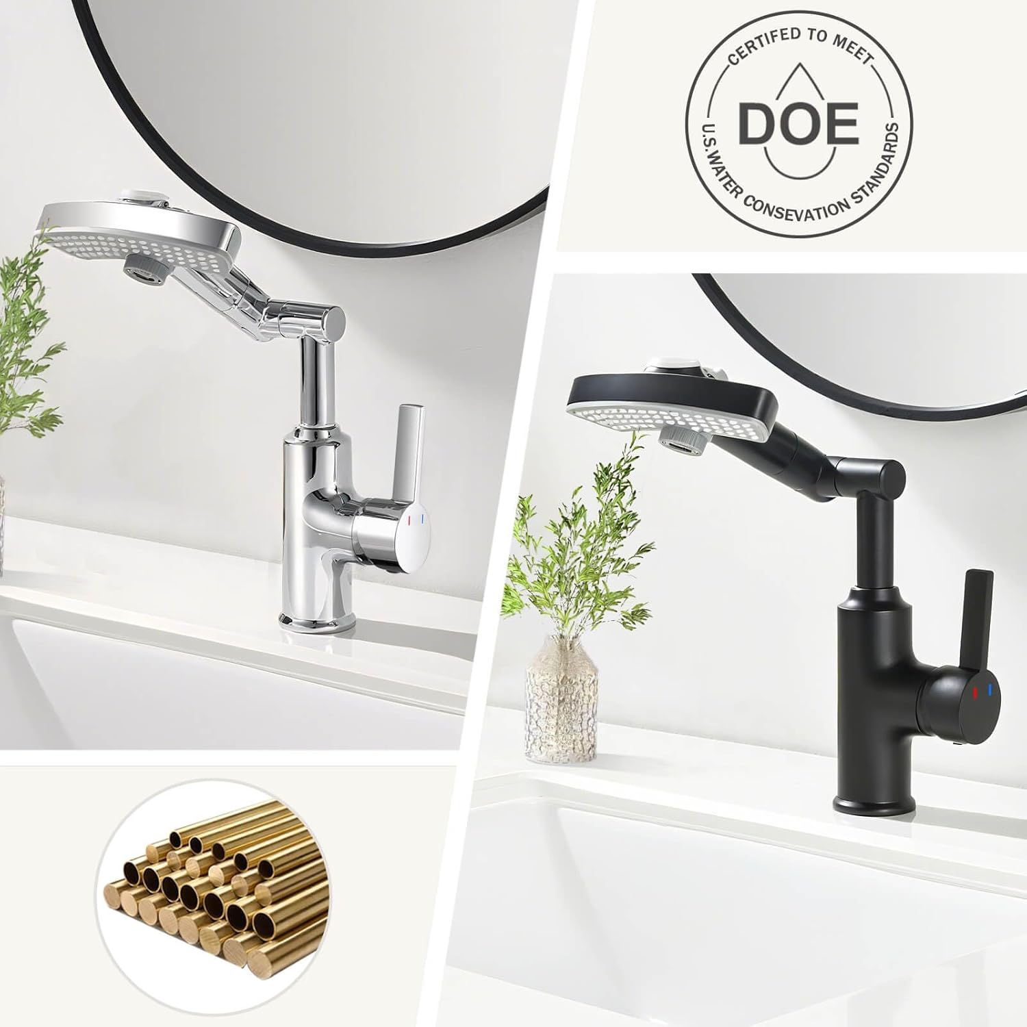 Rotatable Rain Faucet, Single Hole 360° Rotatable Bathroom Faucet, Single Handle Modern Bathroom Sink Faucet with LED Temperature Display(No Batteries) in Fahrenheit, 3 Water Modes-Chrome