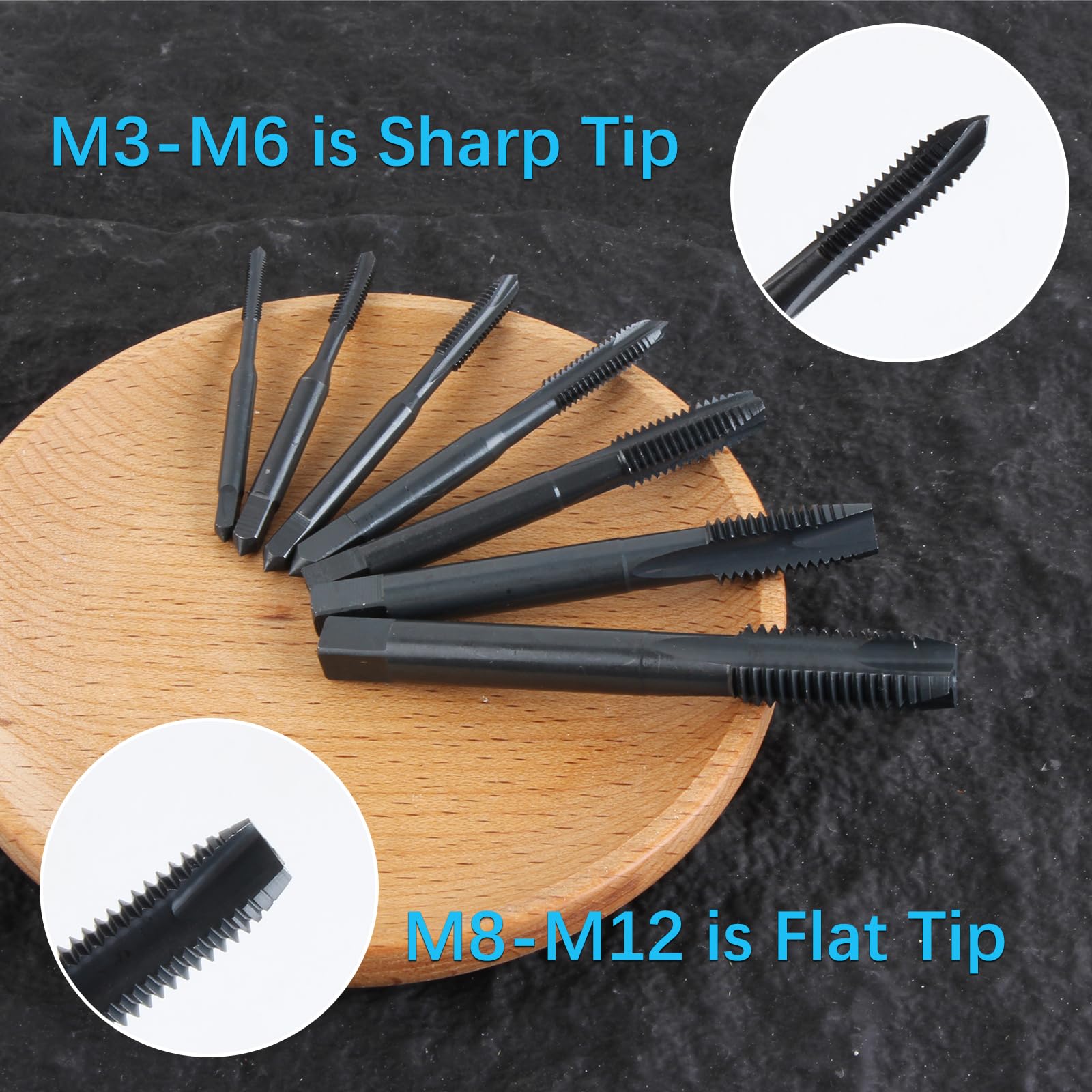 Set di 7 maschi per filettatura manuale HSS 6542 metrica sinistra M3-M12