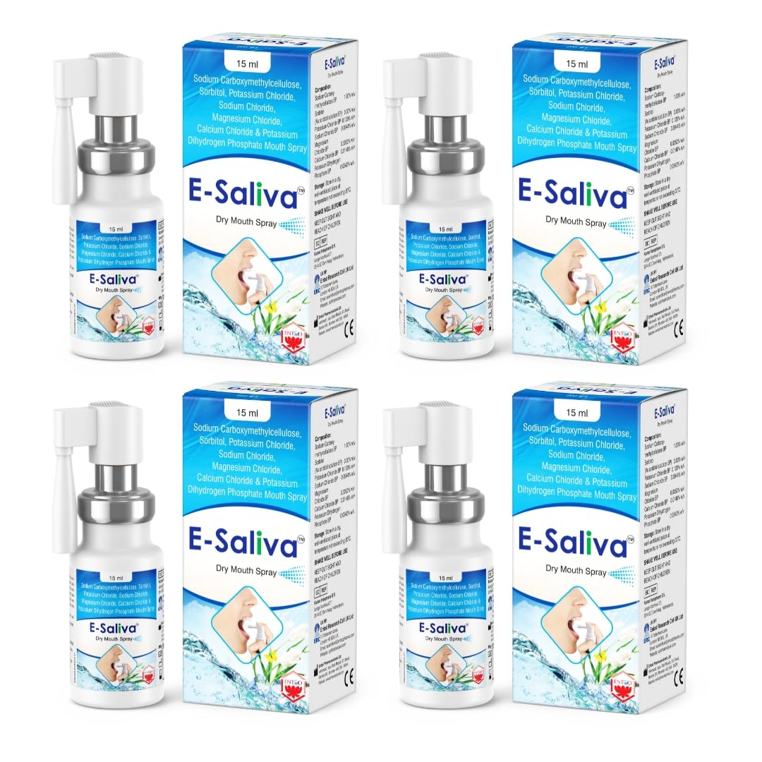 E-Saliva Dry Mouth Spray - Instant Dry Mouth Relief & Long-Lasting Hydration - Hydrating Formula with Long-Lasting Effect - Oral Hydration and Comfort for Dry Mouth - Natural Flavour 15ml (Pack of 4)