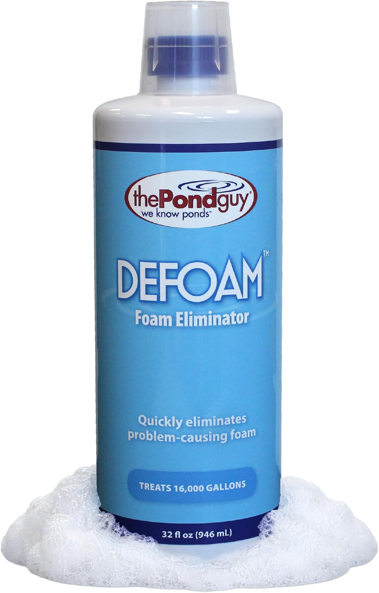 The Pond Guy Defoam Surface Foam Remover—Defoaming Treatment for Decorative Outdoor Water Gardens, Koi Fish Ponds, Liquid Defoamer 32 oz.