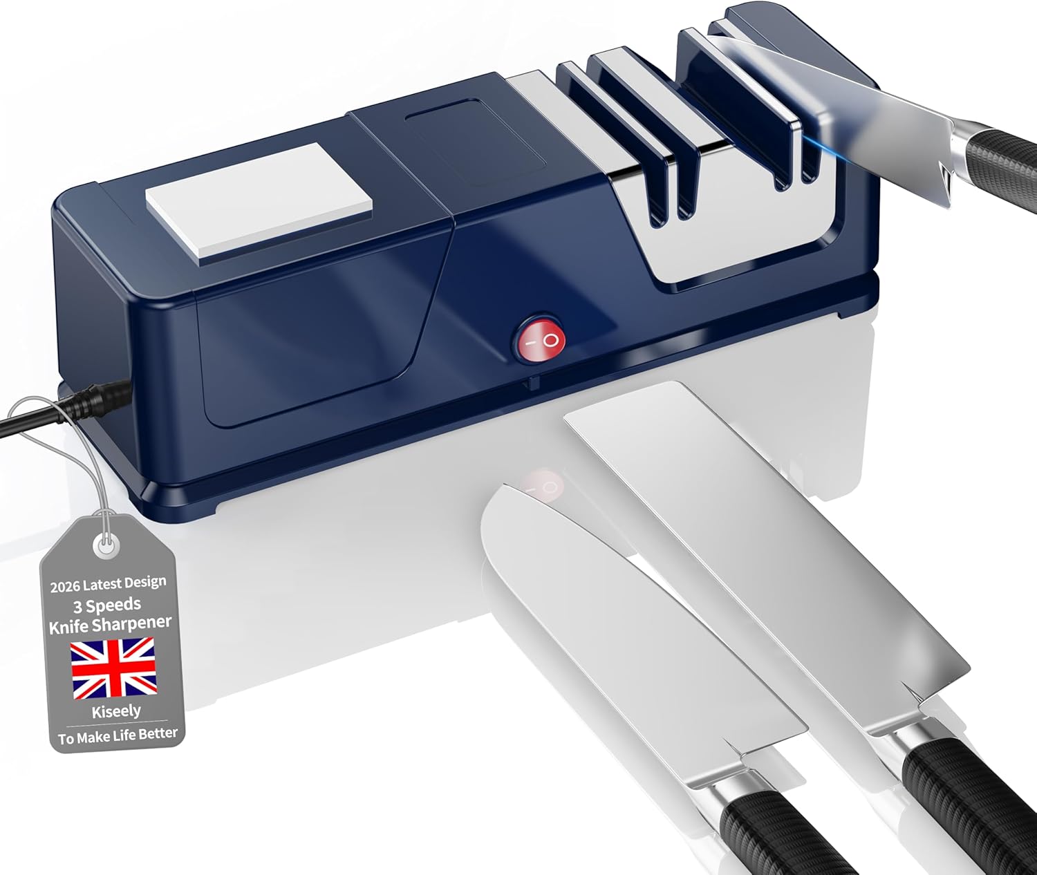 Electric knife sharpener, Professional Diamond Sharpening System with Replaceable Sharpening Abrasives, Fast Sharpening to Restore & Polish Chef Knives (T83029)