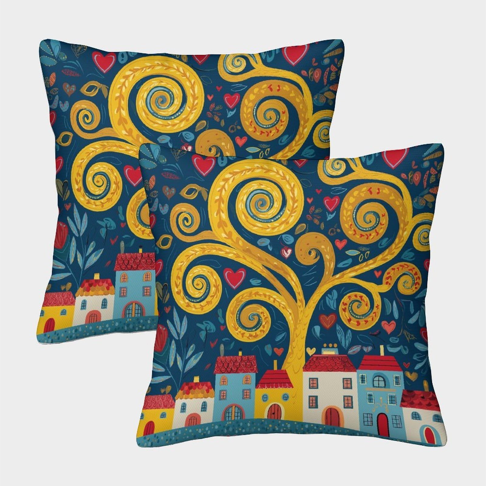 kaiyun 2 Pack 3D Square Two-dimensional Folk Art Pattern, Tree of Life Cushion 3D Soft Touch Pillowcase,sofa Chair Home Furnishings 40x40cm