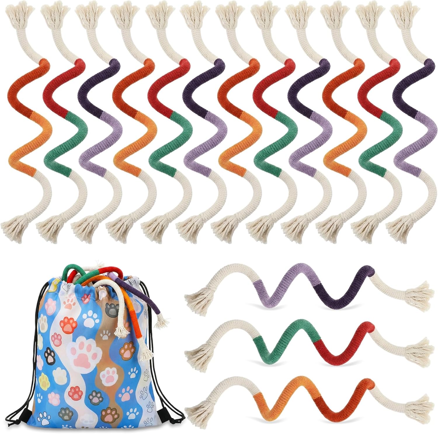 Leitee 21 Pcs Cat Chew Toy with Storage Bags Set 23 Inches Cat Teeth Cleaning Chew Ropes Bird Toys for Indoor Kittens Interactive Kitty Teeth Cleaning Toy for All Breeds