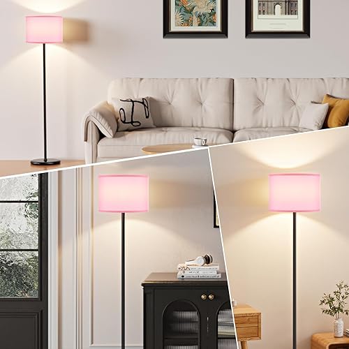 Miniatura 5 de Ambimall Lámpara de pie moderna de 60 pulgadas con pantalla, lámparas altas para sala de estar, dormitorio, oficina, comedor, pantalla rosa