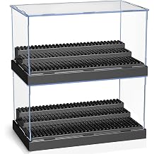 KKU Minifigure Action Figures Showcase for Blocks, Acrylic Minifigure Showcase Box Storage Box, 3 Movable Steps, Gift for Kids, Adults, Black - 2 Pack