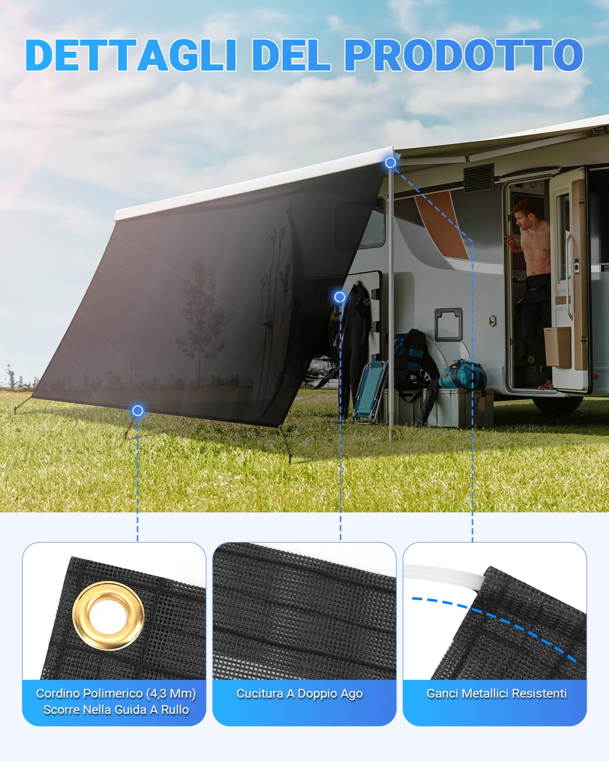 SUPAREE Parasole per Tendalino Camper 3,7 x 2,46m Protezione UV Privacy Maglia nera