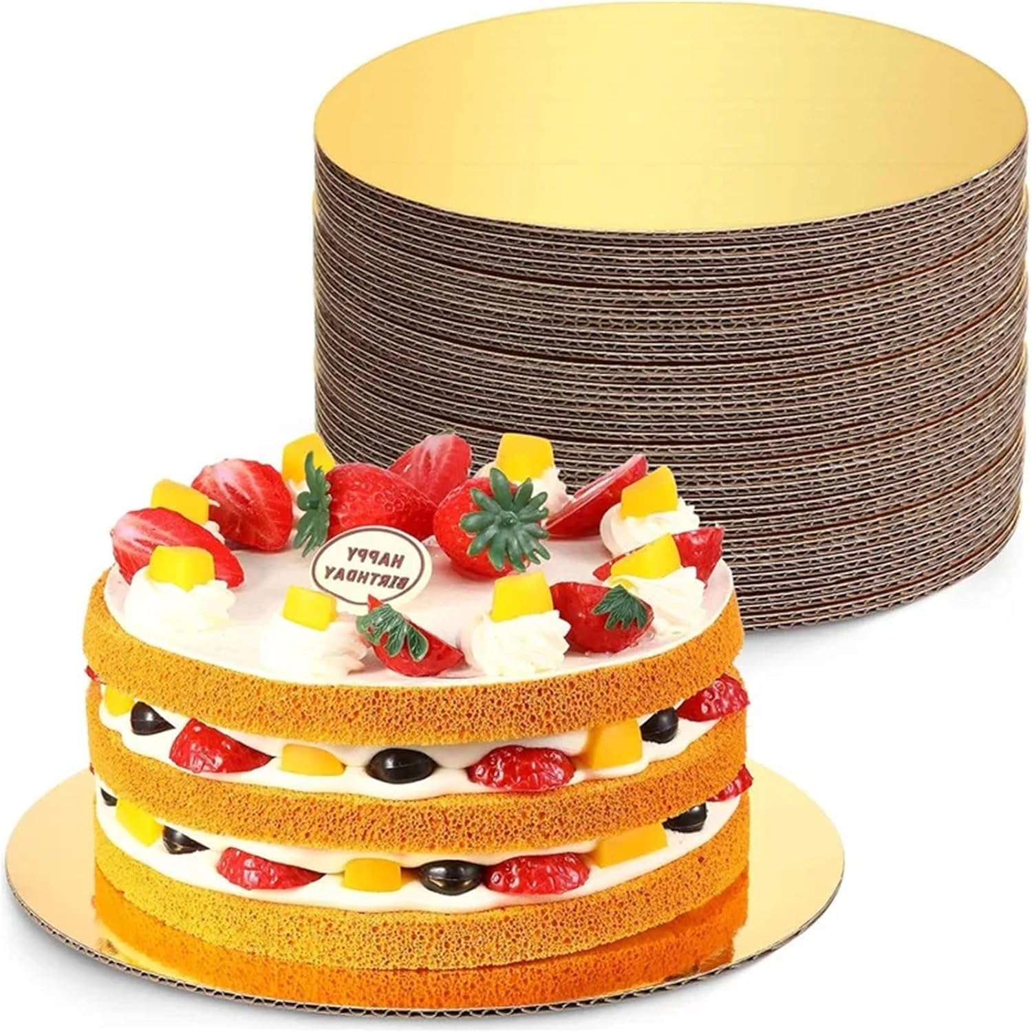 Cake Board 20Pcs Gold Cake Boards Sturdy Large Round Cardboard Base Diameter 6/8/10/12in Circle Mousse Plate Dessert Tray Decorating(Gold 26cm)