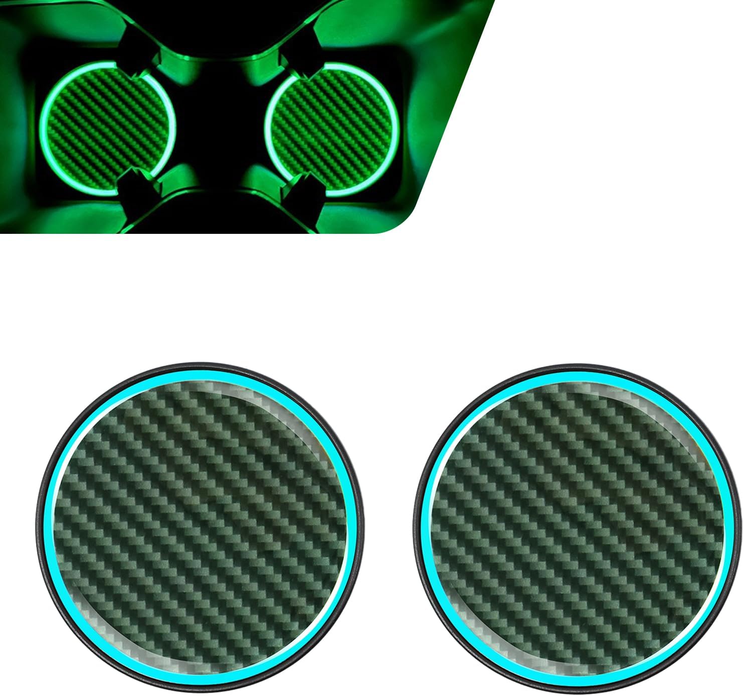 WZP 2PCS Cup Holder Coasters, 2.83" Luminous Carbon Fiber Embedded Coaster