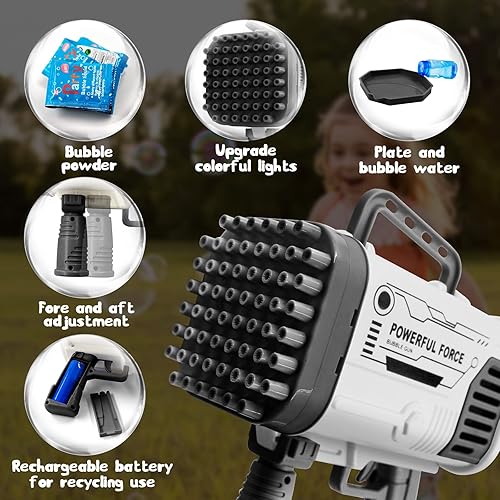 Miniatura 4 de 60 Holes Bazooka Bubble Gun Kids Toy,Rocket Bubble Machine with Colorful Light,10000+ Bubblemin Bubble Blaster Launcher,Gatling Bubble Maker Bubble