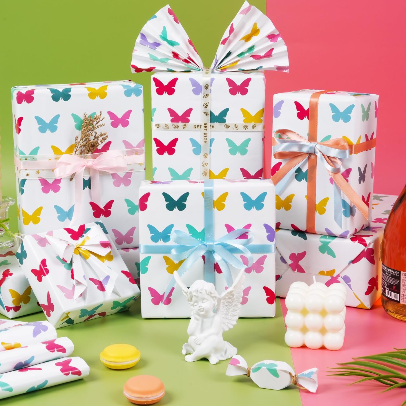 KESTAR Gift Wrapping Paper, Folded 6 Sheets Butterfly Wrapping Paper for Kids Women Men, Recycled Gift Wrapping Paper Sheets for Birthday Holiday Party, 20×28inch Each Sheet image 3