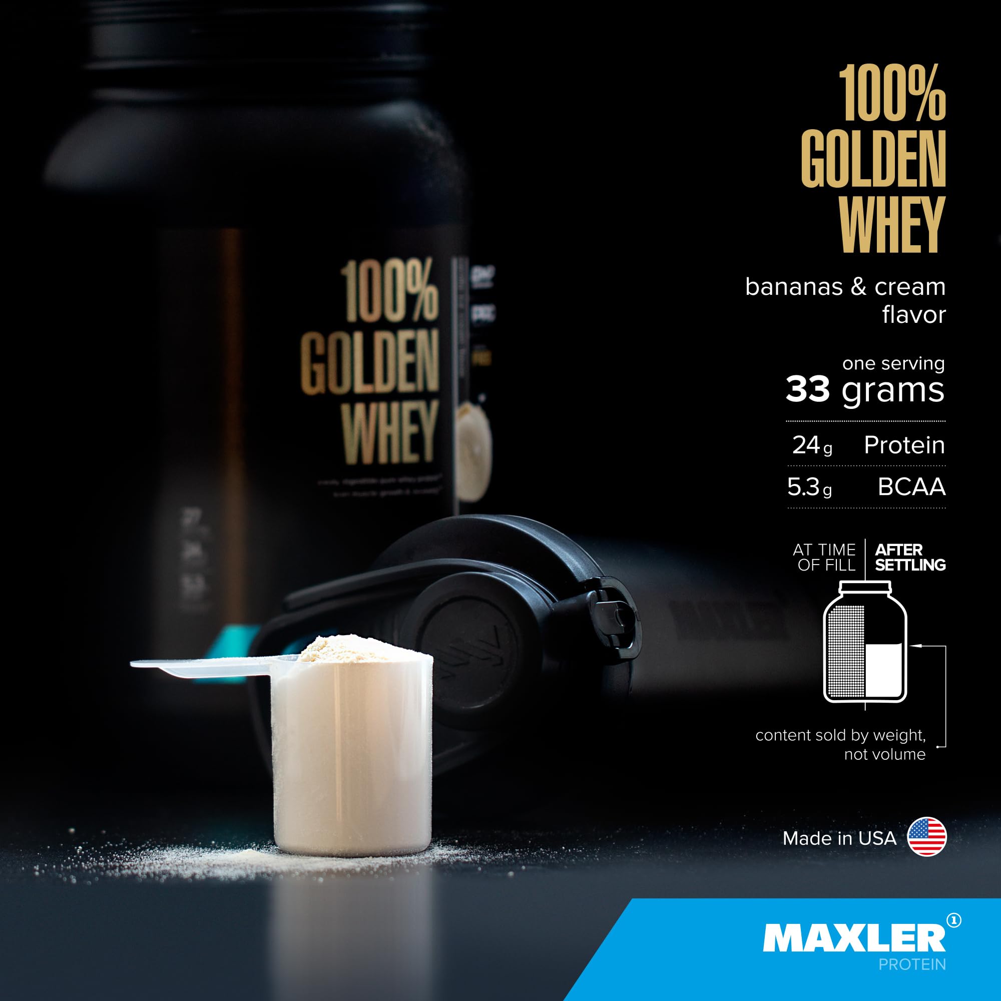 Maxler 100% Golden Whey Protein - 24g of Protein per Serving - Whey Protein Powder for Pre Post Workout - Fast-Absorbing Whey Concentrate, Isolate & Hydrolysate Blend - Bananas & Cream 2 lb — Amazon image 3