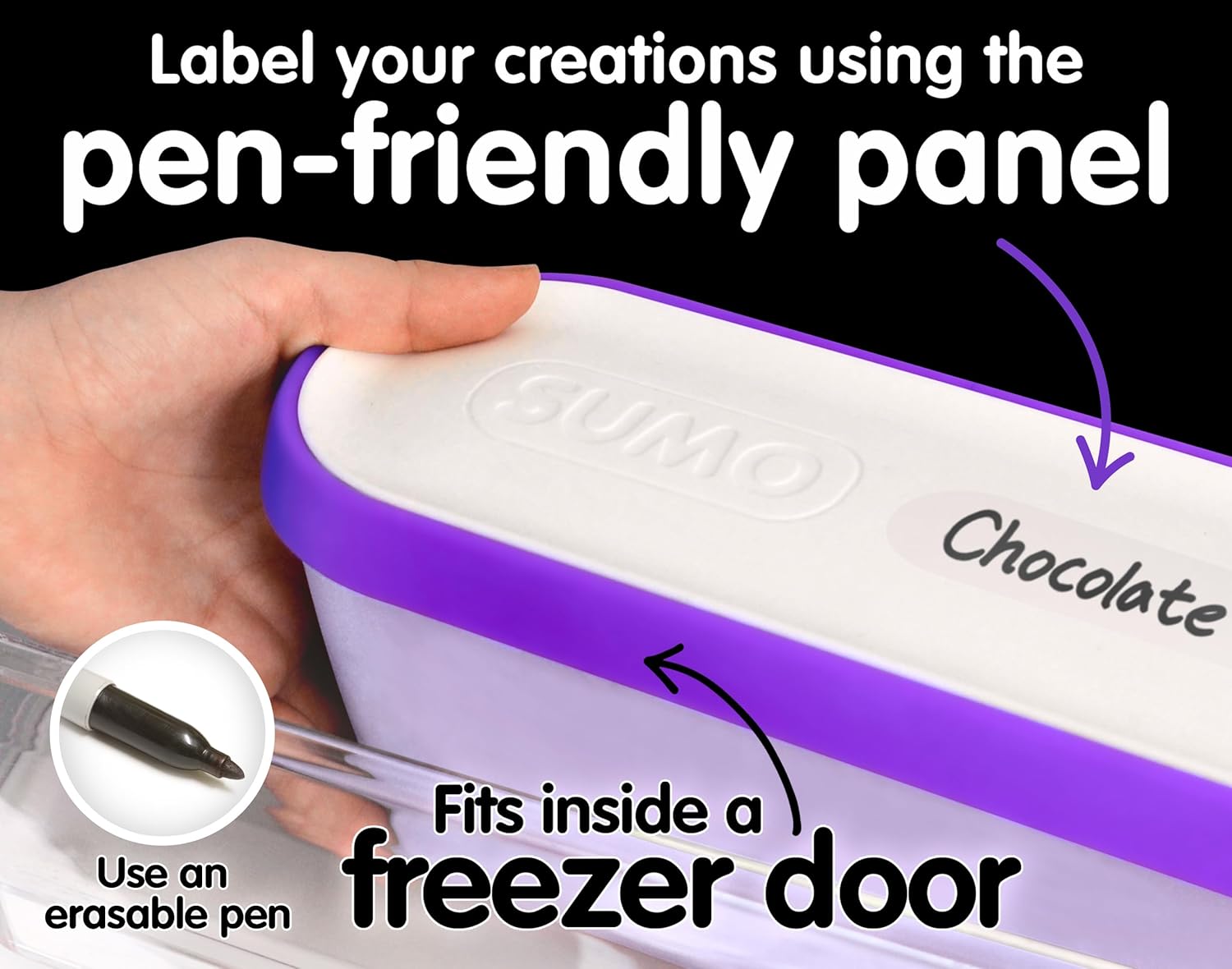 SUMO Set of 2, Ice Cream Containers for Homemade Ice Cream - 1.5 Quart Each, Reusable Freezer Storage Containers - Purple - Image 4