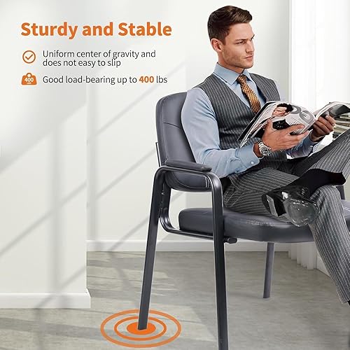 Miniatura 7 de CLATINA Silla de invitados grande y alta, cómodas sillas de recepción con reposabrazos acolchado de cuero regenerado para oficina, recepción,