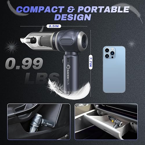 Miniatura 7 de Aspiradora portátil sin cable, 3 en 1 de mano, 17500 PA de alta potencia, aspiradora de mano y plumero de aire para succión, soplado, inflado y