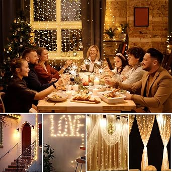 Yizhet Light curtain, 3 x 3 m, LED light chain, curtain, 8 modes, IP65 waterproof, for indoor and outdoor decoration, wedding, party, Christmas, terrace (300 LEDs, warm white) [Energy Grade G]