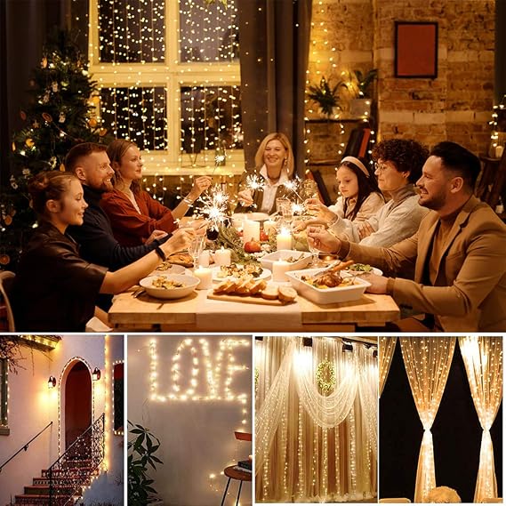 Yizhet Light curtain, 3 x 3 m, LED light chain, curtain, 8 modes, IP65 waterproof, for indoor and outdoor decoration, wedding, party, Christmas, terrace (300 LEDs, warm white) [Energy Grade G]
