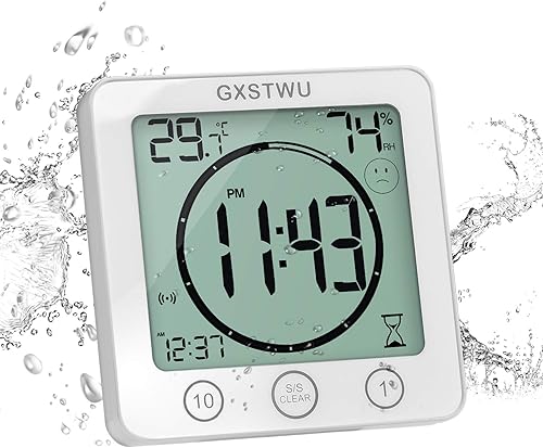 Miniatura 8 de Reloj de ducha digital HD con temporizador, termómetro higrómetro, impermeable para rociar agua, botón táctil, baño, cocina, reloj de pared con