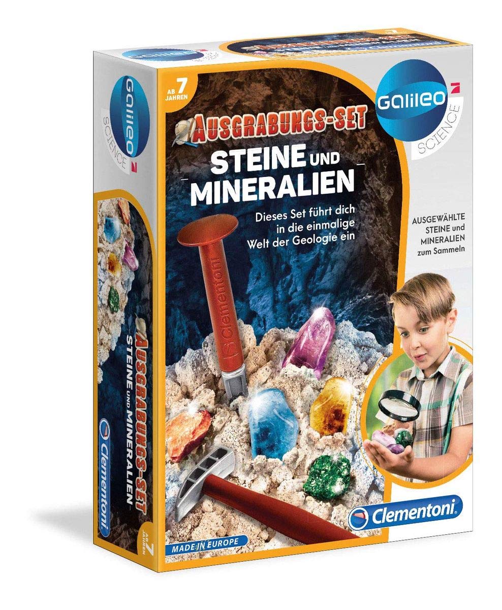Clementoni Galileo Discovery - Ausgrabungs-Set Steine & Mineralien | Spielzeug für Kinder ab 7 Jahren, Ausgraben mit Hammer & Meißel, für kleine Forscher 69940