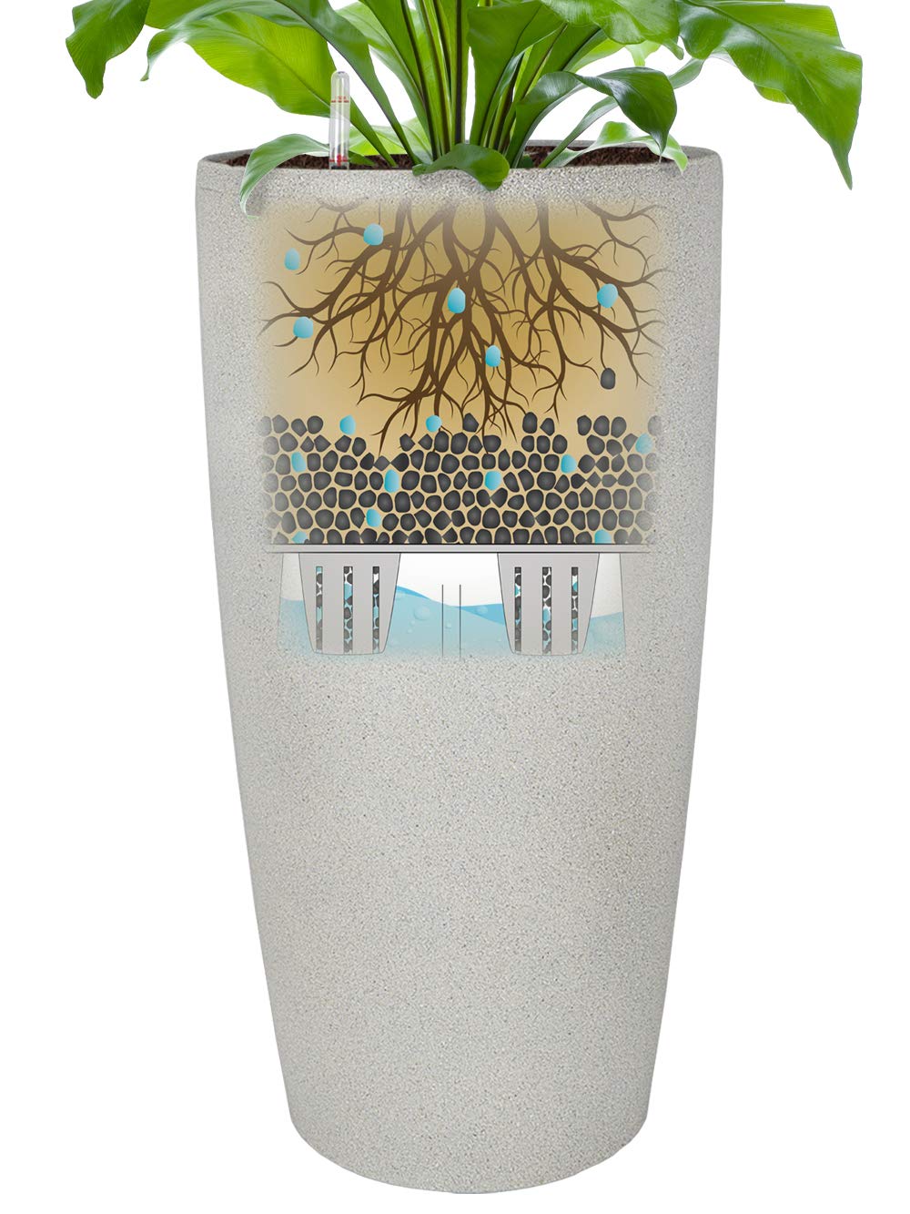 Pflanzwerk® ÖKOSYSTEM Donica na rośliny, z systemem nawadniania, 78 cm, Ø 40 cm, granit, szary, donica na kwiaty do użytku wewnątrz i na zewnątrz, markowa jakość premium