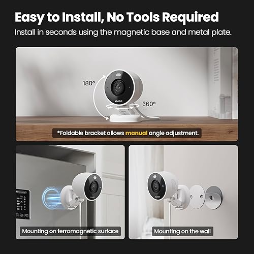 Miniatura 2 de Cámara de seguridad 2K interiorexterior, cámara para mascotas, monitor de bebé, montaje magnético, detección de IA, visión nocturna a color,