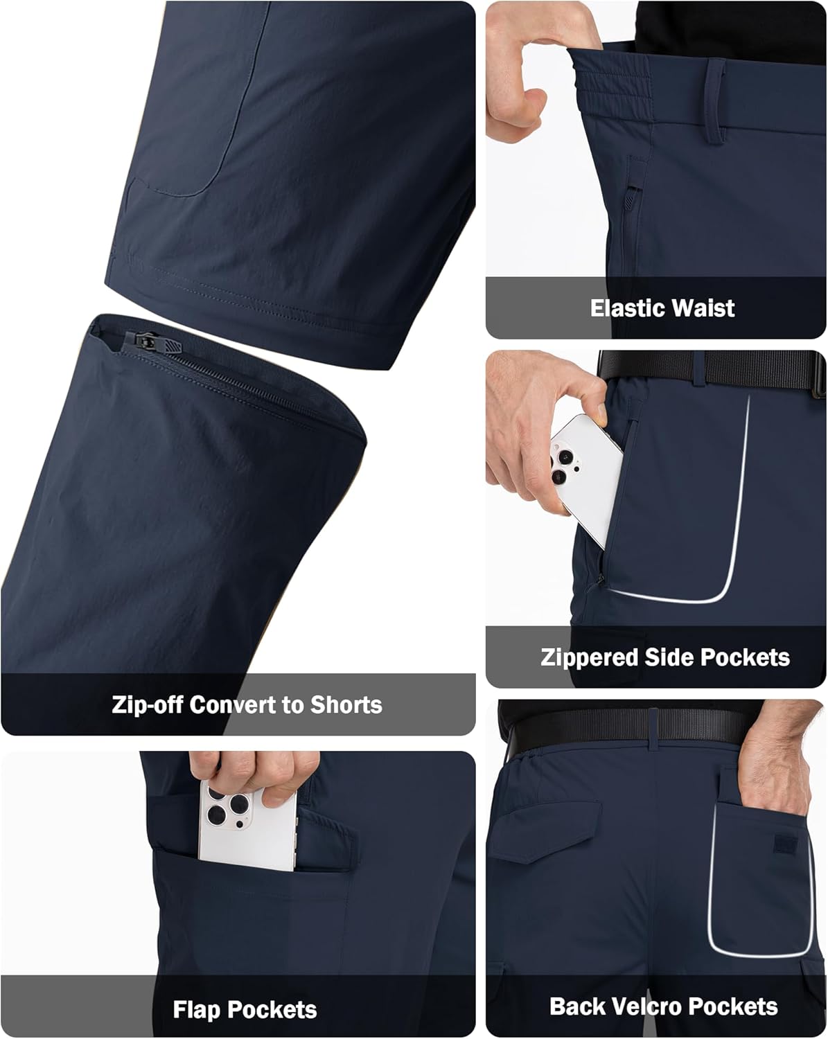 Mens Hiking Pants Stretch Convertible Cargo Pants Lightweight Quick Dry Water-Resistant Zip Off Pants, 6 Pockets - Image 6