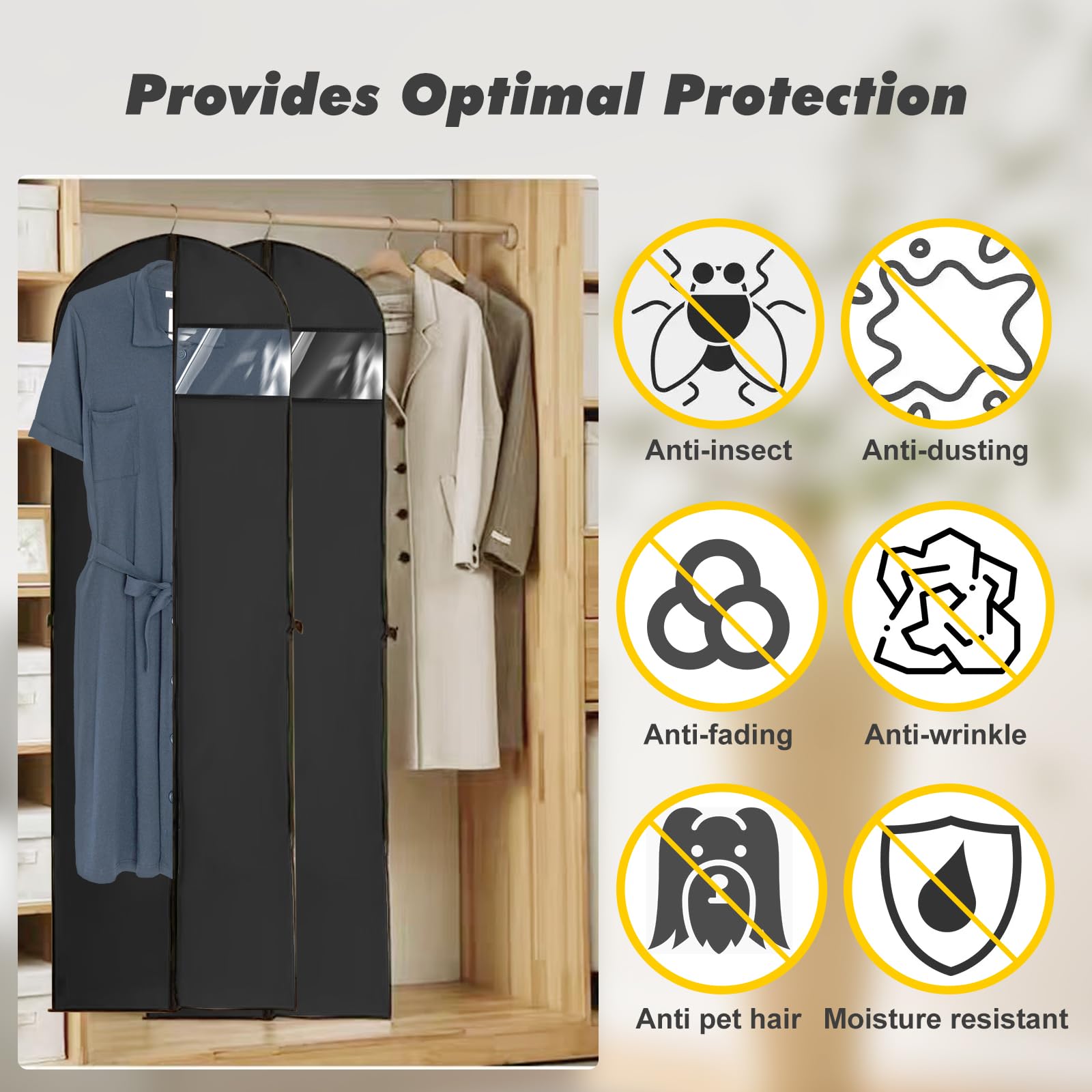 Lot De 2 Housses Vêtements Longues 180x60 Cm – Housse Robe Pliable Avec Fenêtre Et Fermeture Éclair, Anti-Poussière