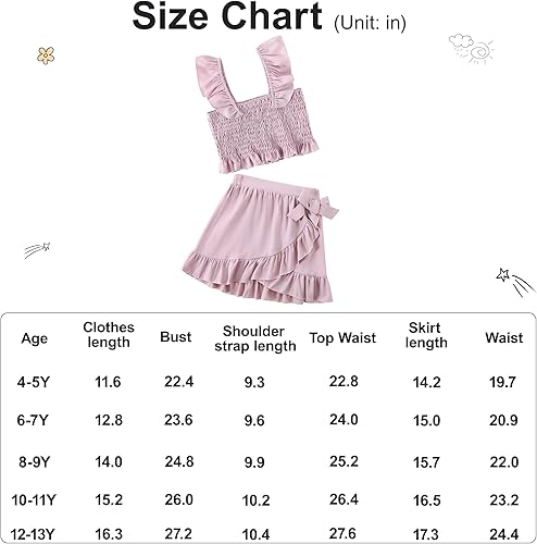 Miniatura 8 de CARETOO Conjunto de falda para niña, 2 piezas, vestido de verano sin mangas, parte superior con volantes, estampado floral, ropa para niños grandes,