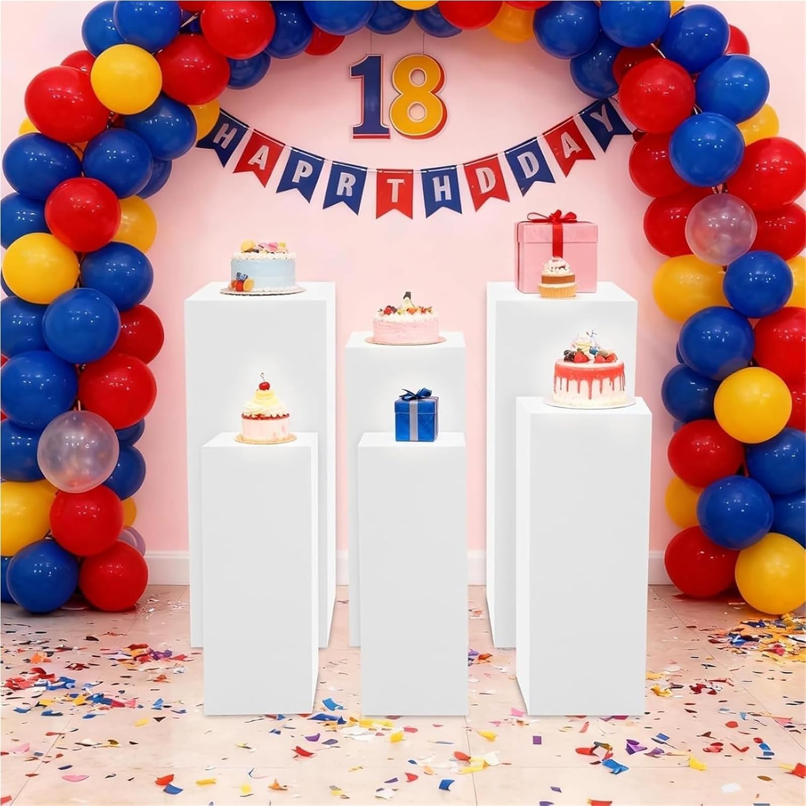 Metall-Ständer für Ausstellung, quadratisch, für Kuchen, Dessert-Tischsäulen, Party, Hochzeitsdekoration, Skulpturen-Display-Säule, 5 Stück