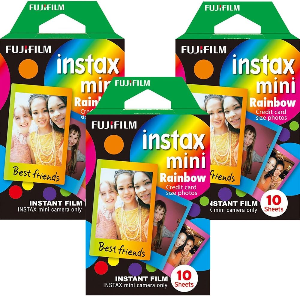 Instax Mini Instant Multi Colored Film, 10 Sheets, (3 and 5 Pack Value Set)... (Rainbow)