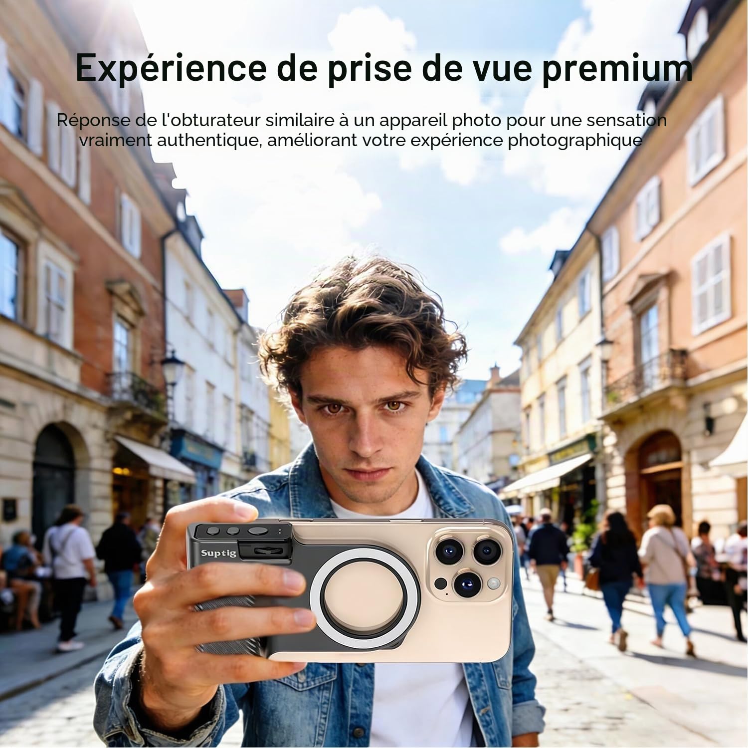 Suptig Fun Shot Poignée de déclencheur magnétique pour téléphone/appareil photo style DSLR compatible avec iPhone et Android avec bouton d'obturation sans fil amovible, dispose d'une vis intégrée de