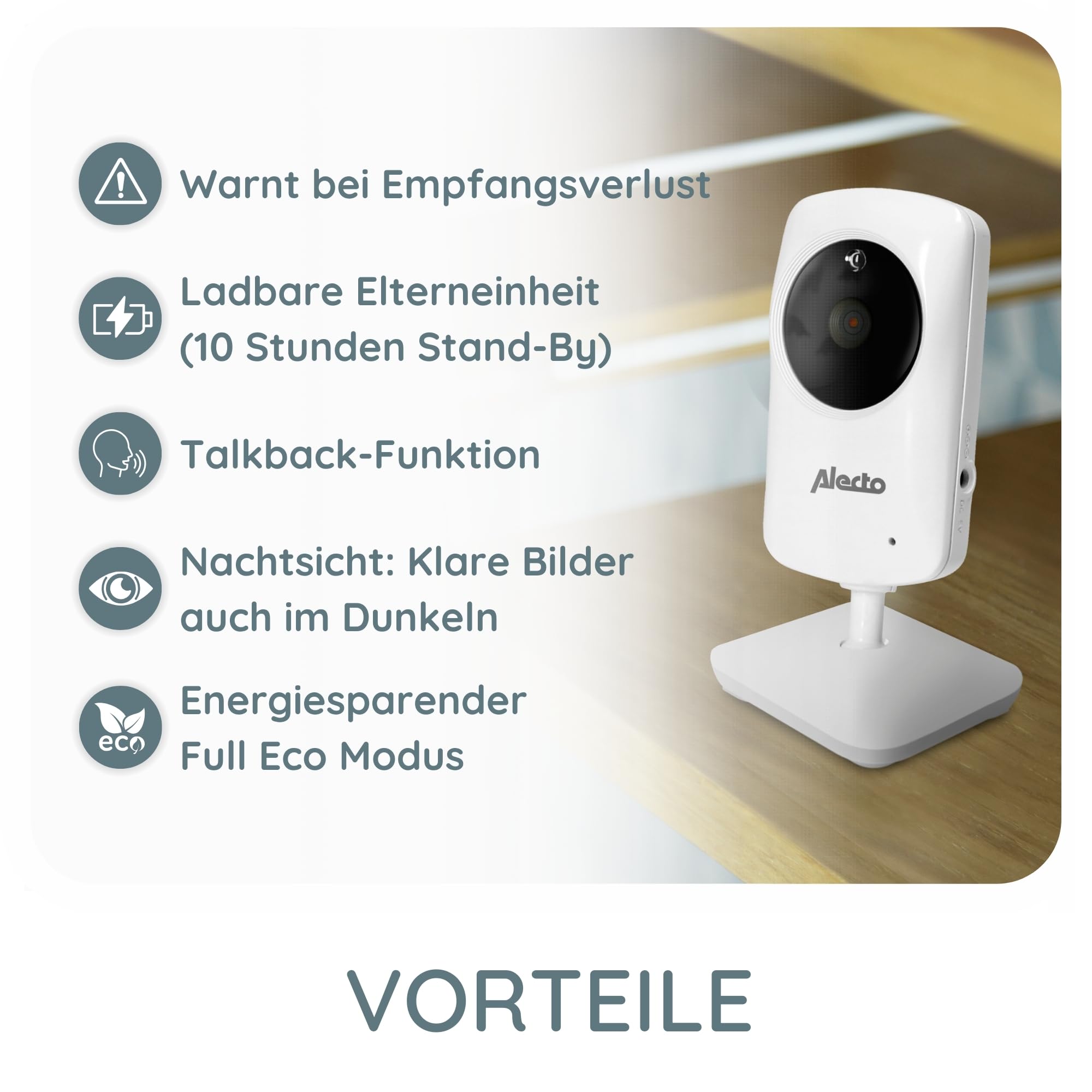 Alecto DVM-64 Funk Kamera Babyphone (100% störungsfrei & privat) mit schwenkbarer video Kamera, Nachtsicht, Gegensprechfunktion, hohe Reichweite, weiß | Nachtsicht - Gegensprechfunktion - hohe Reichweite - weiß