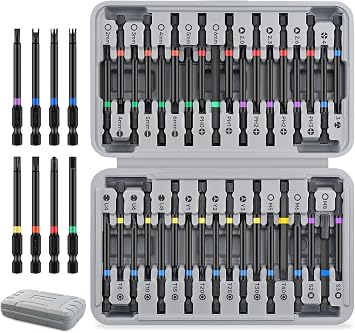 Hi-Spec 36pc Long Screwdriver Bit Set in a Case. 75mm Extended Driver Set with Security Torx, Square, XZN and Hex Bits