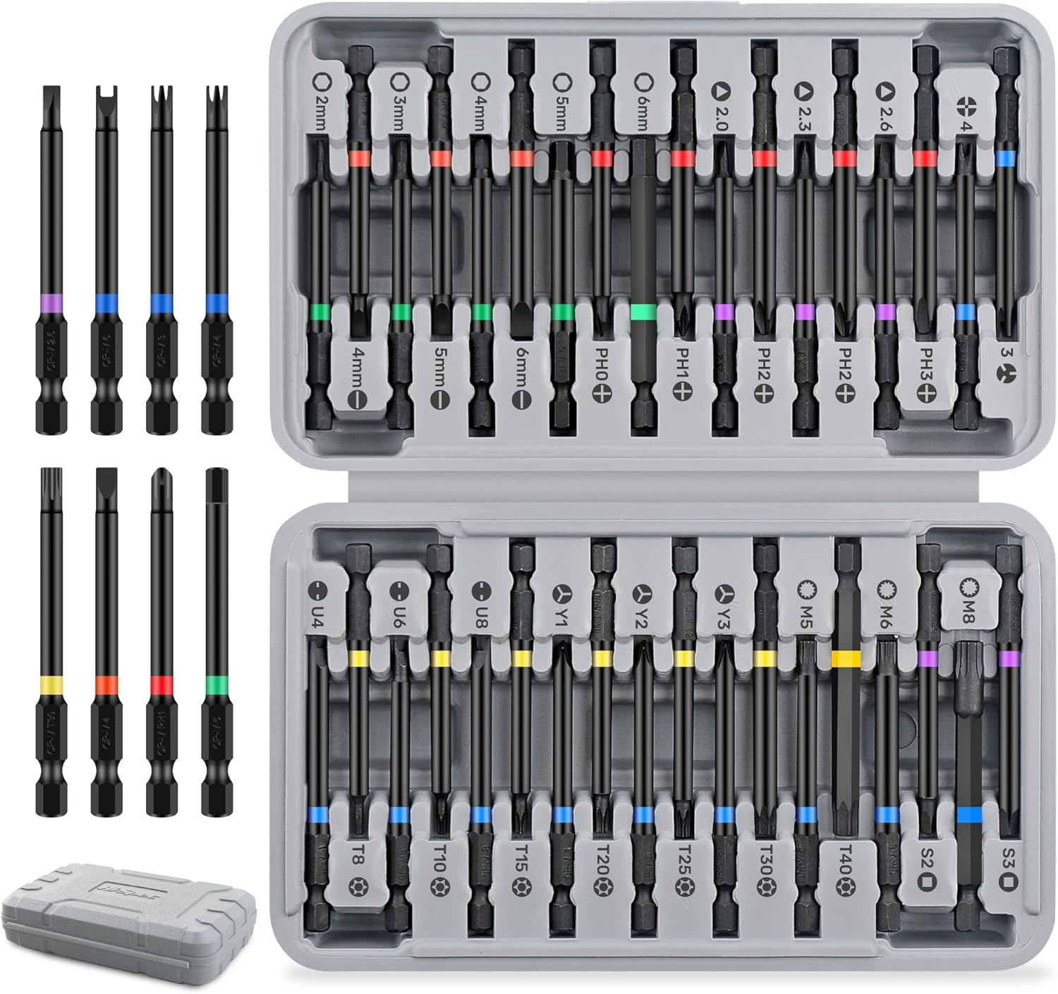 Hi-Spec 10 36Pc 75Mm Long Hex Shank Screwdriver Bit Set With Security Torx, Square, Xzn, And Multi-Bits