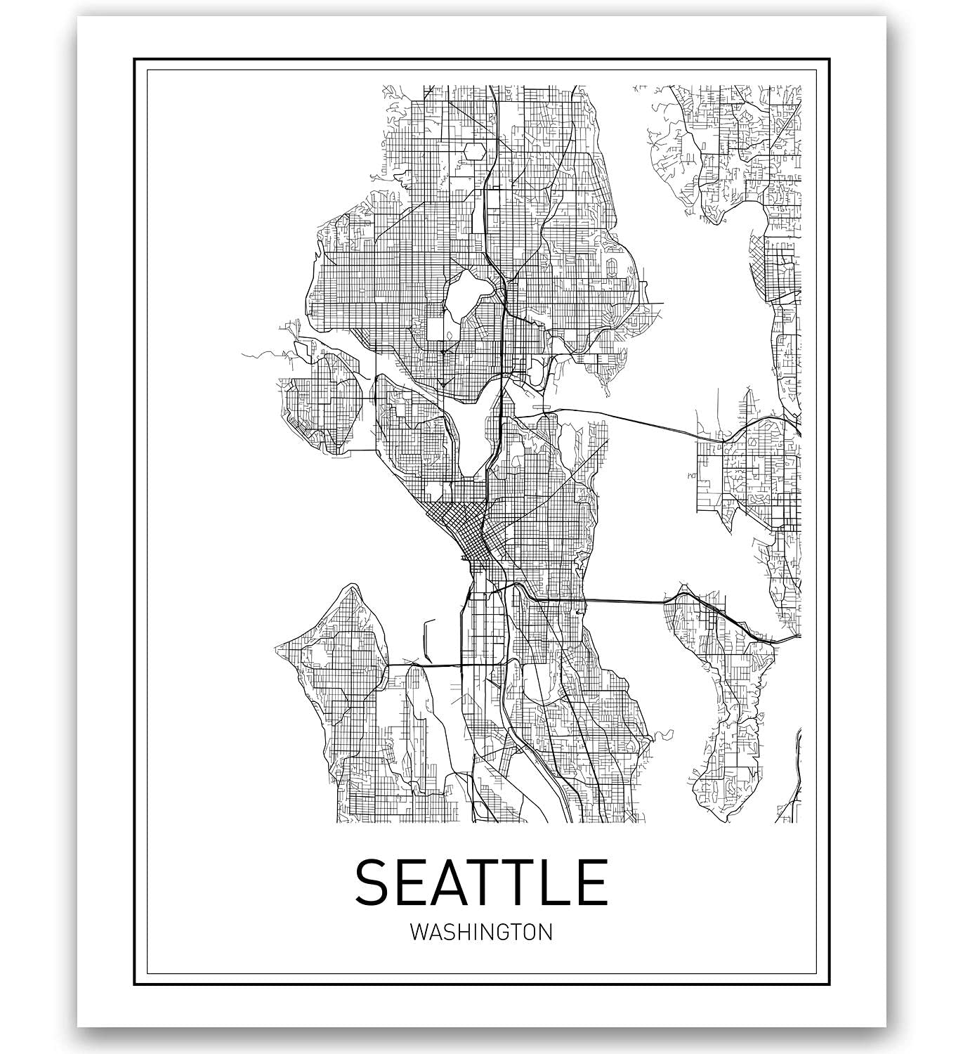 MotivatedWallArtSeattle Map Print Seattle Poster Seattle Map of Seattle City Map Posters Washington Print Washington Modern Map Art Black and White Minimalist Poster Scandinavian Poster 18x24