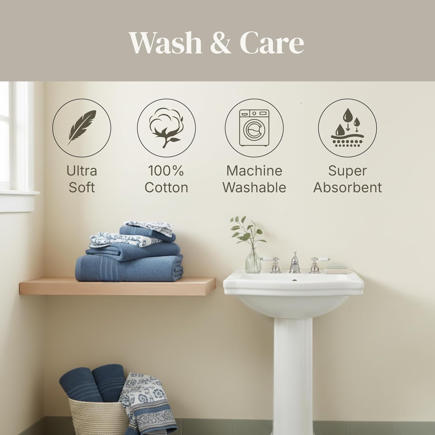 Modern Threads Ophelia 6-Piece 100% Cotton Towel Set – Reversible Yarn Dyed Jacquard & Solid – Includes 2 Bath Towels, 2 Hand Towels, 2 Washcloths – Absorbent, Quick Dry, Soft & Durable – Blue - Image 7