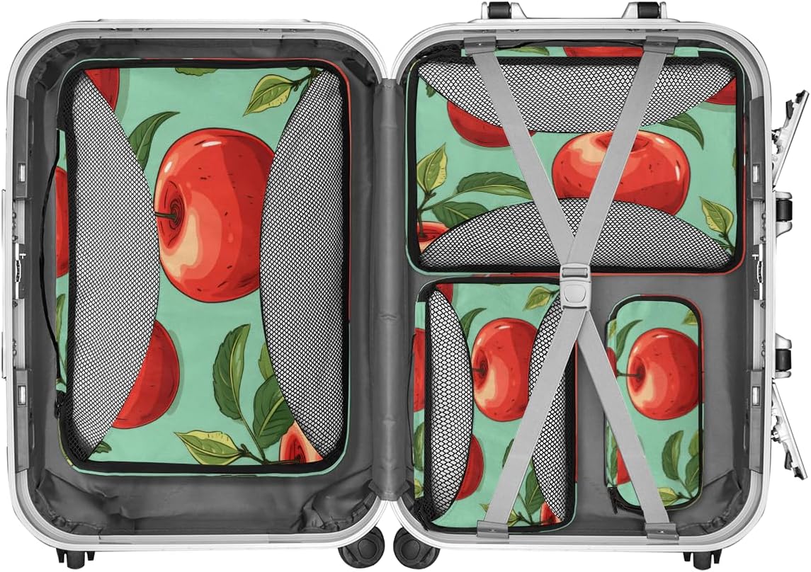 Red Fruit Apples 4 Set Packing Cubes Packing Cubes for Women Lightweight Travel Essential Bag Clothes Carry on Suitcase Bags for Accessories Essentials