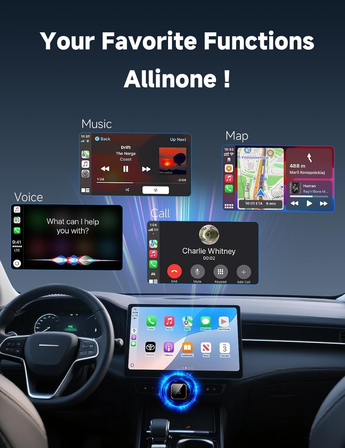 2026 Wireless CarPlay Adapter for iPhone ＆ Android Auto Mini Wired to Wireless Apple Car Play Adapter Plug & Play Compatible for iPhone iOS 10+ Android 11+ with After 2016 Cars