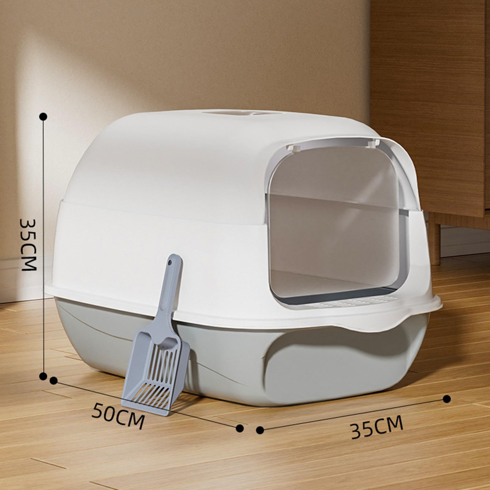 Enclosed Katzenstreu Toilette mit Abgedecktem Katzenklo Faltbarem Katzenstreu Tray Toilettenwanne mit Rahmen Und Schaufel Ausgestattet Geruchsdichte F, grau