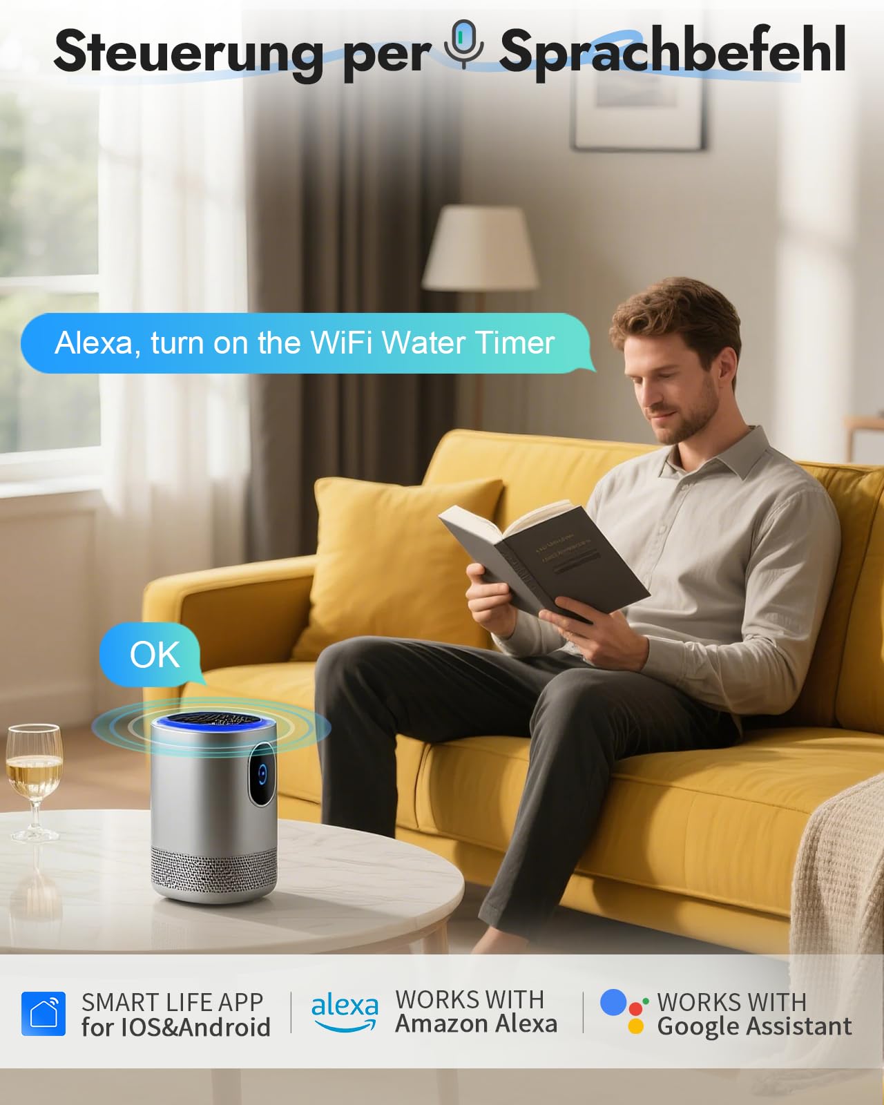 Insoma Timer WiFi con ingresso in ottone, timer dell'acqua WiFi per giardino, controllo tramite app e comando vocale, controlli intelligenti per l'irrigazione del prato, compatibile con Alexa e Google