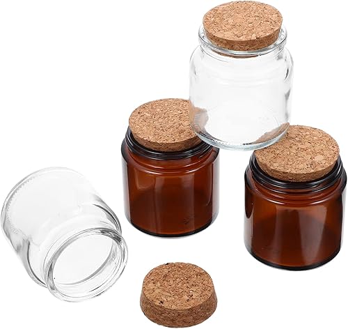 Tarros de vela de vidrio con tapas de corcho, 4 unidades, 3.4 fl oz, envases de velas perfumadas vacíos redondos, velas de té, soporte de