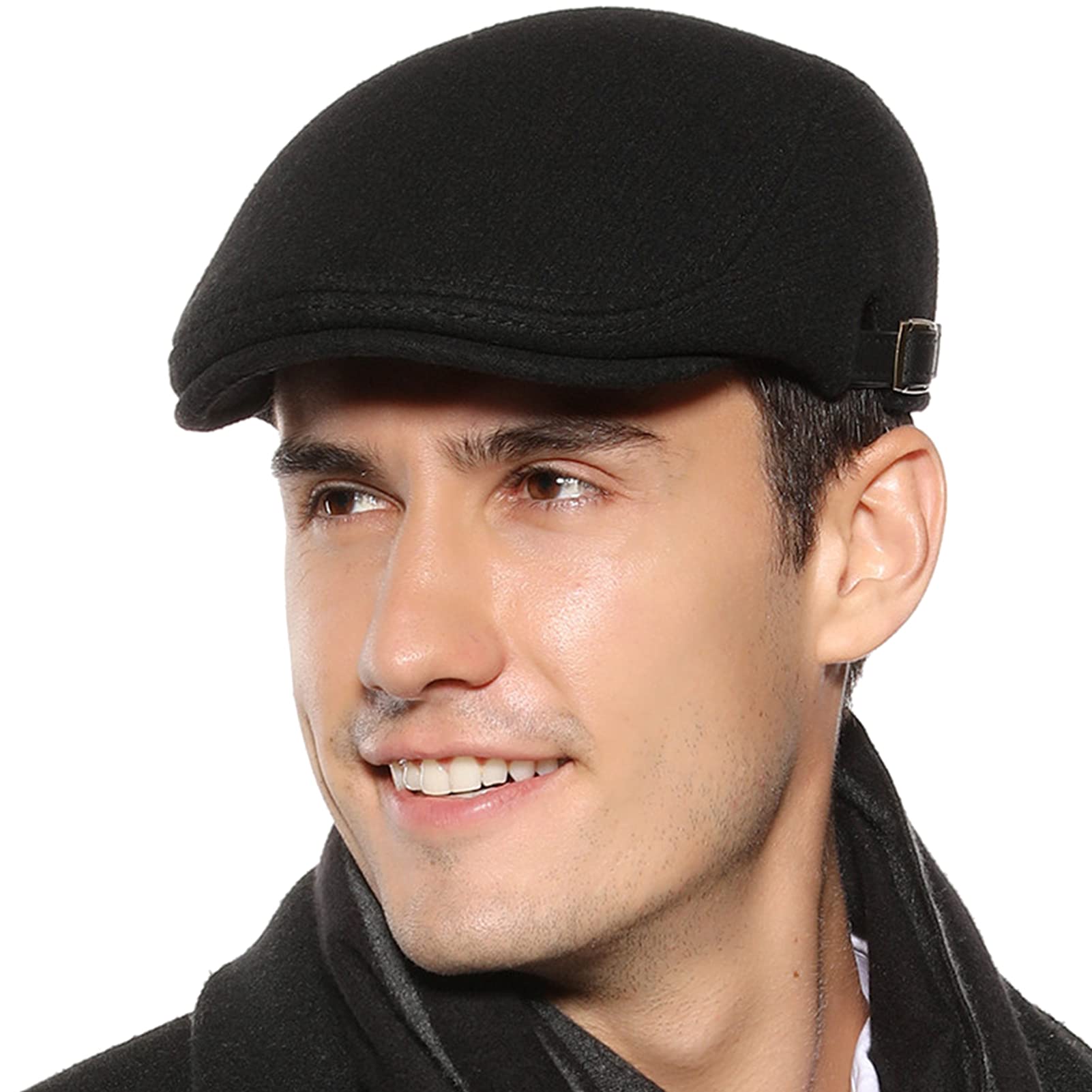 Aieoe Men's Black Tweed Flat Caps Warm Panel Peak Beret Hat Adjustable Newsboy Cap Hat
