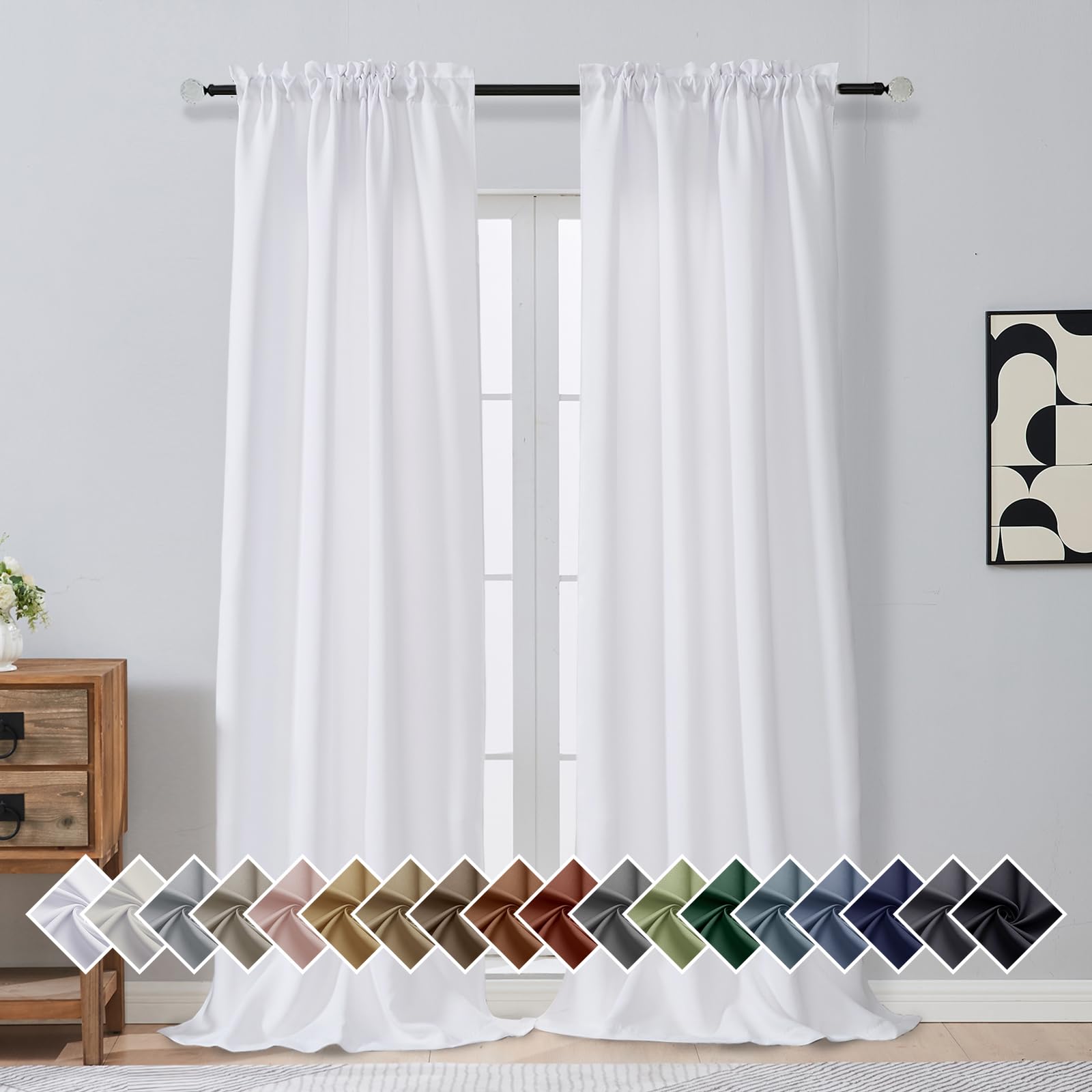 OVZME Pure White Curtains for Bedroom 96 Inches Long 2 Panels, Solid Light Filtering Window Curtains, Thermal Insulated Window Treatments Dual Rod Pocket Living Room Drapes, 2x40Wx96L Inches
