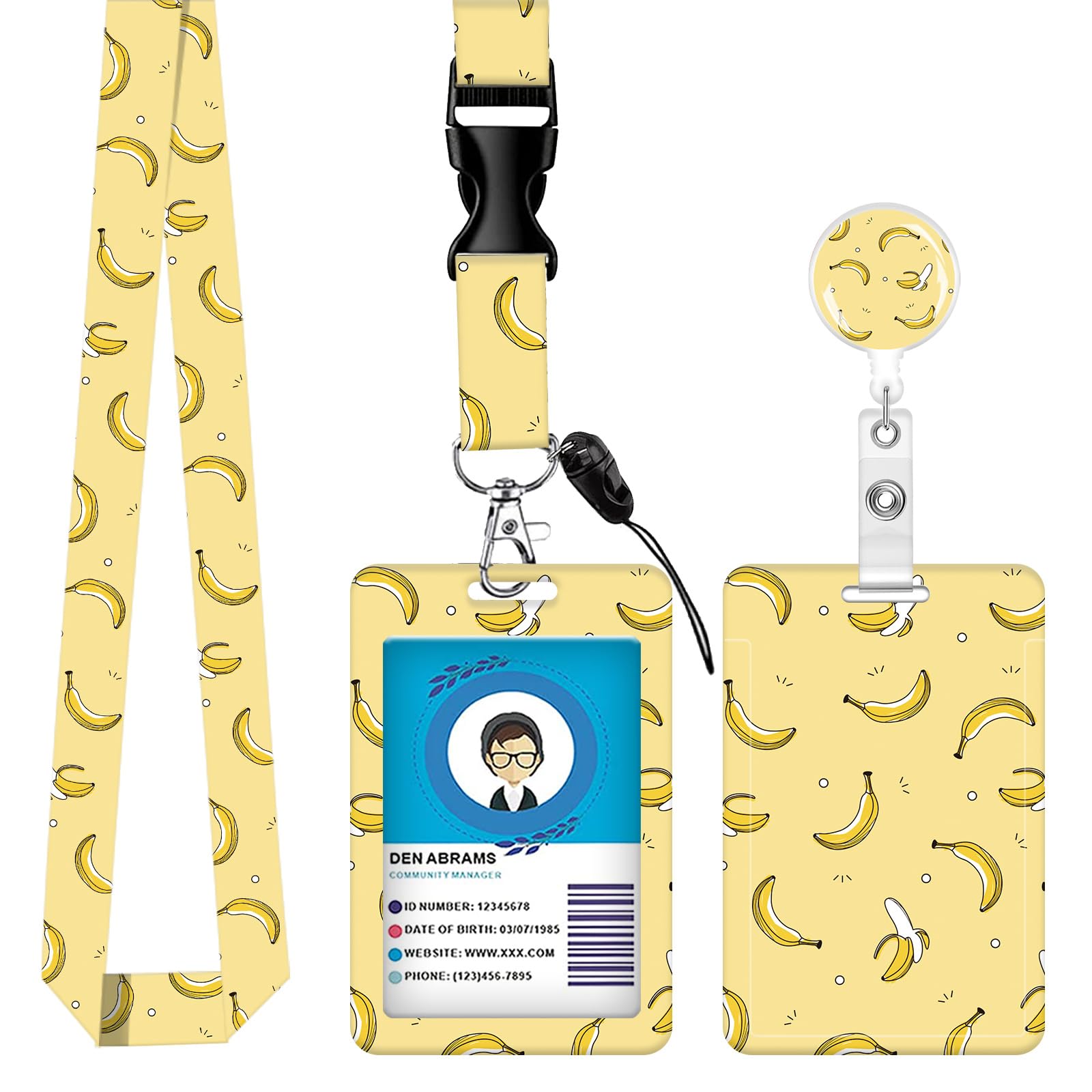 ID Badge Holder with Retractable Lanyard and Keychain, Badge Reel with Rotate Carabiner Clip,Beige Flower Card Name Tag Lanyard ID Protector Bage