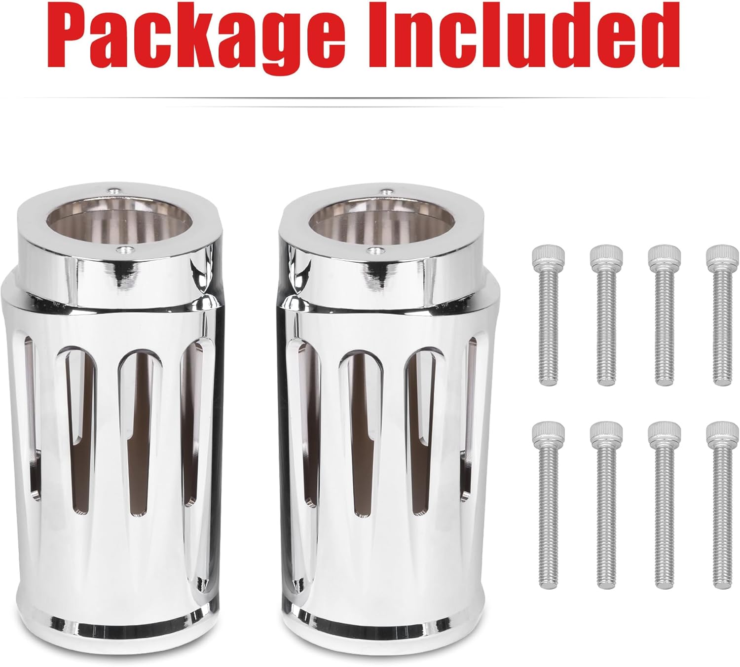 Goldfire Upper Fork Slider Covers Billet Fork Boot Slider Protective Shells Fit For Harley FLT FLHR FLHX FLHT COW Bells Touring Street Glide 1986-2019 Accessorie (Chrome Style)