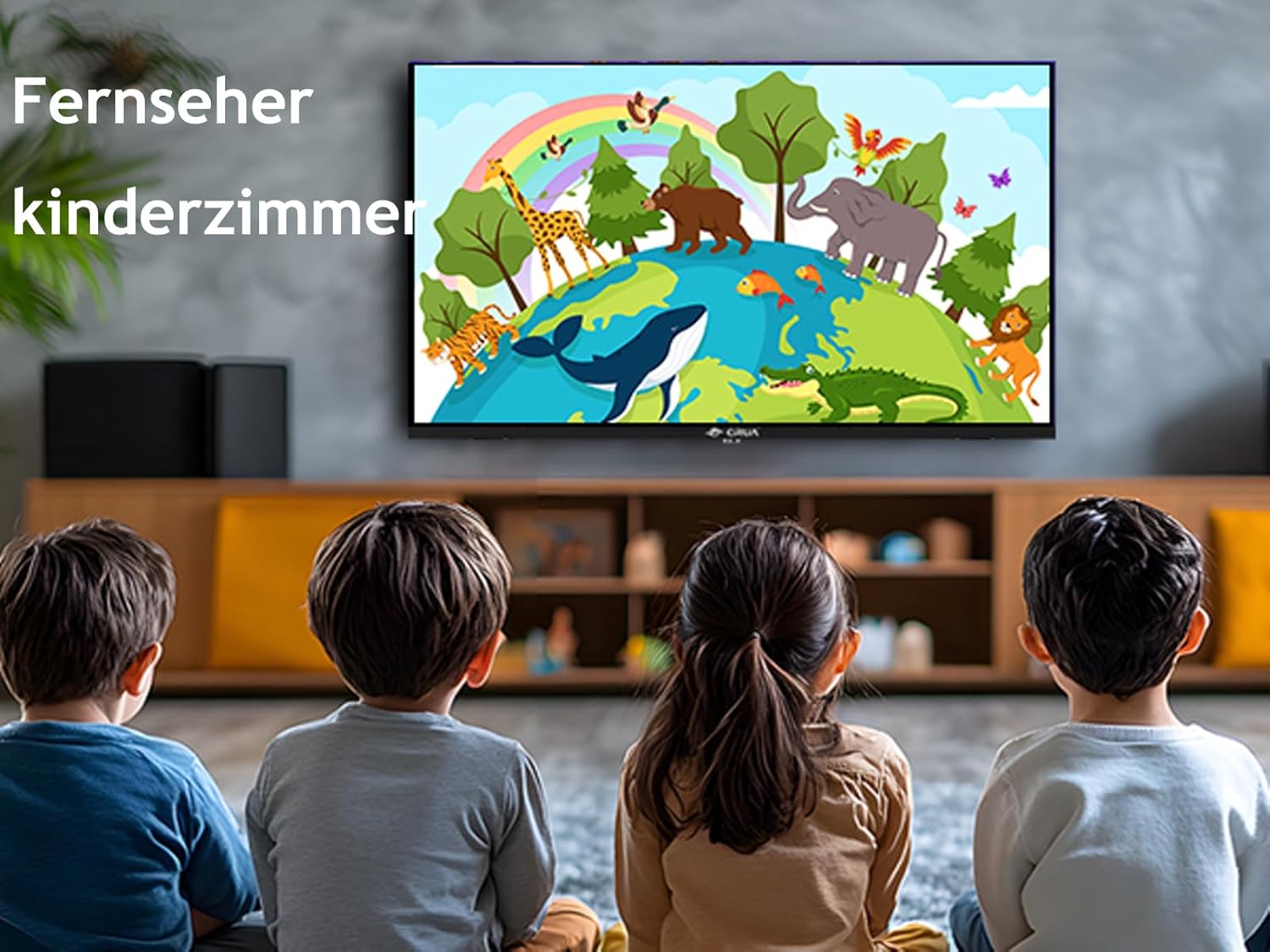 CRUA Smart TV displaying children's content in a child's room, showing its use for family entertainment.