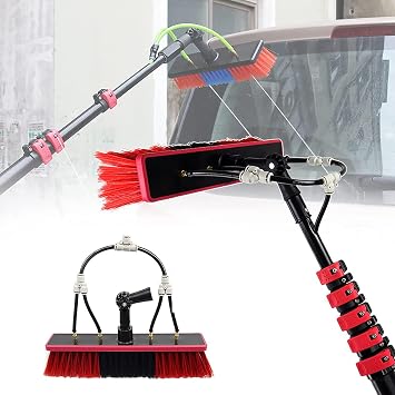 Window Cleaning Pole, Water Fed Pole Kit with 4-Hole Water Fed Brush Head, Window Cleaning Brush Equipment for Cleaning Photovoltaic and Solar Panels,55cmbrush-18FT/5.