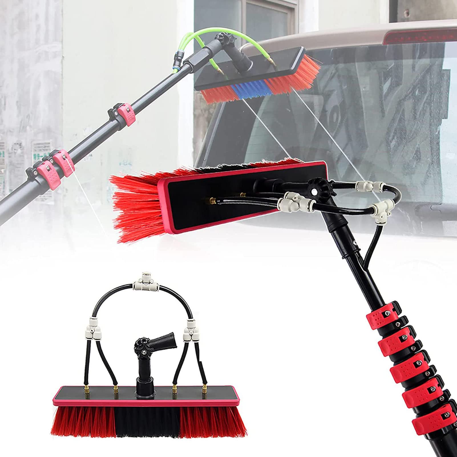GTHTUHFD 18Ft Water Fed Window Cleaning Pole Kit With 4-Hole Brush Head Ideal For Solar Panel & Photovoltaic Cleaning Durable Window Cleaning Equipment 55Cm Brush,55cmbrush-24FT/7.2M
