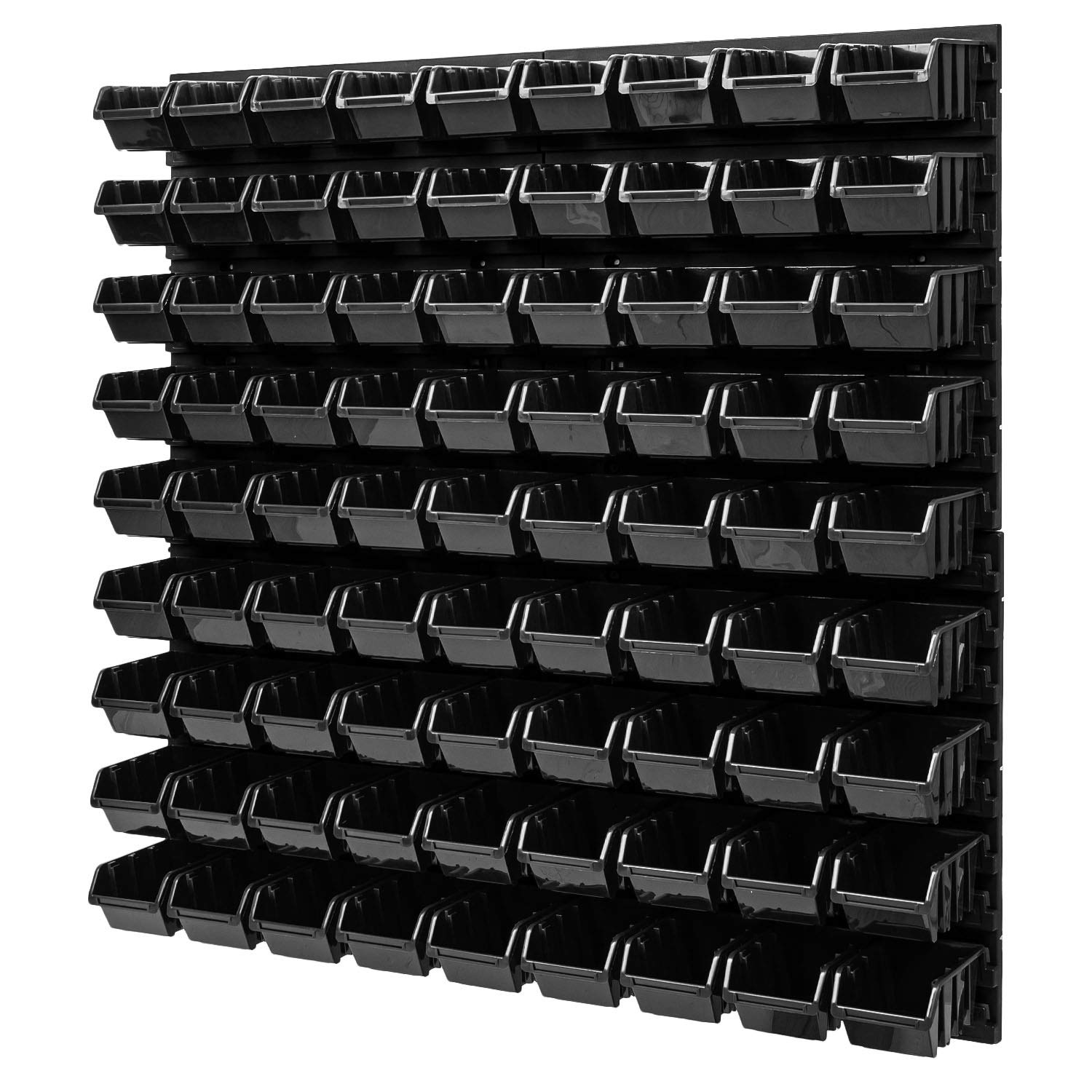 PAFEN Wandregal Stapelboxen - 772 x 780 mm – 81 Stück Boxen Werkstatt Lagersystem Schüttenregal (Schwarz)