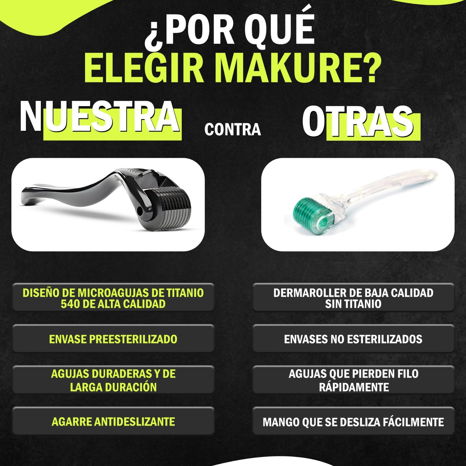 Dermaroller Facial y Cabello 0.5mm - Derma Roller Facial con 540 Microagujas de Titanio para Microneedling - derma-roller Barba y Rodillo Pelo - dermaroller 0.5
