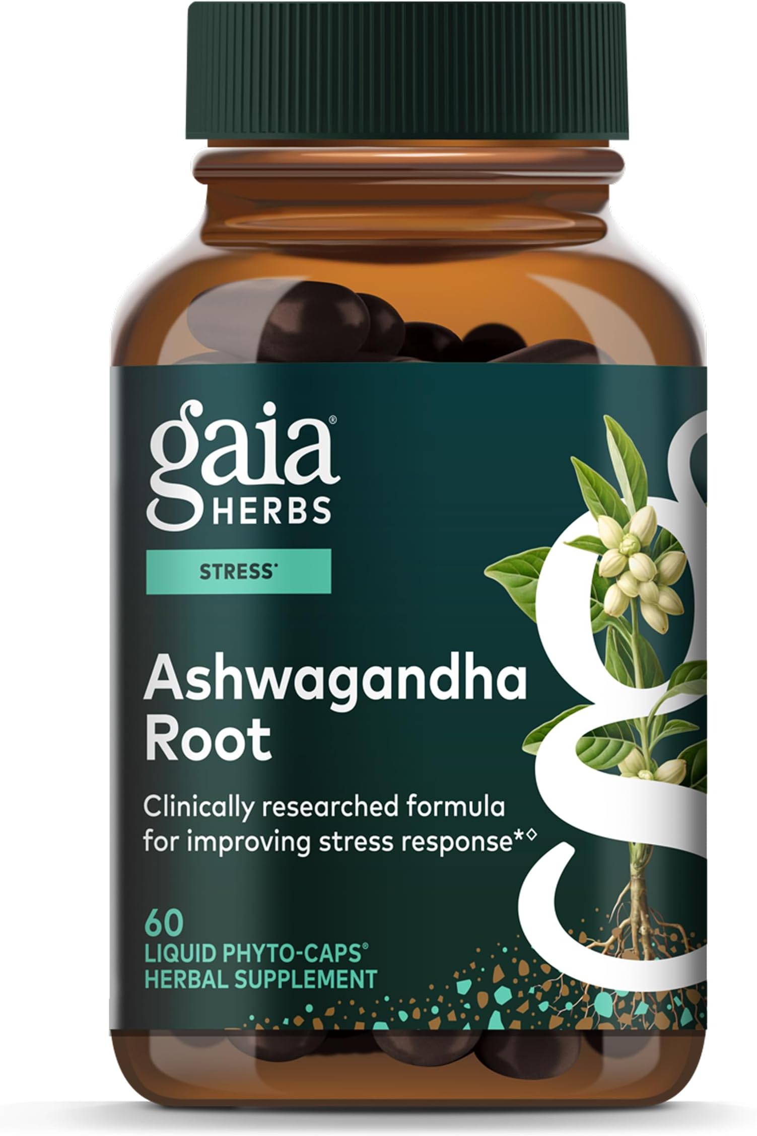 Gaia Herbs Ashwagandha Root - Stress Relief & Sleep Support Supplement - Supports Balanced Energy Levels & Positive Outlook* - 60 Vegan Liquid Phyto-Caps (30 Servings)